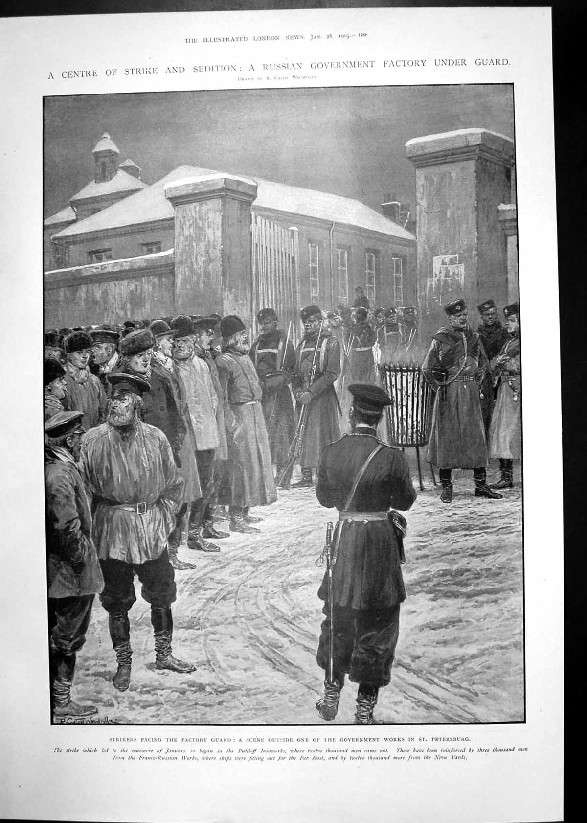 Old Antique Print Strikers Russian Factory Construction Modern Fort 1905 20th
