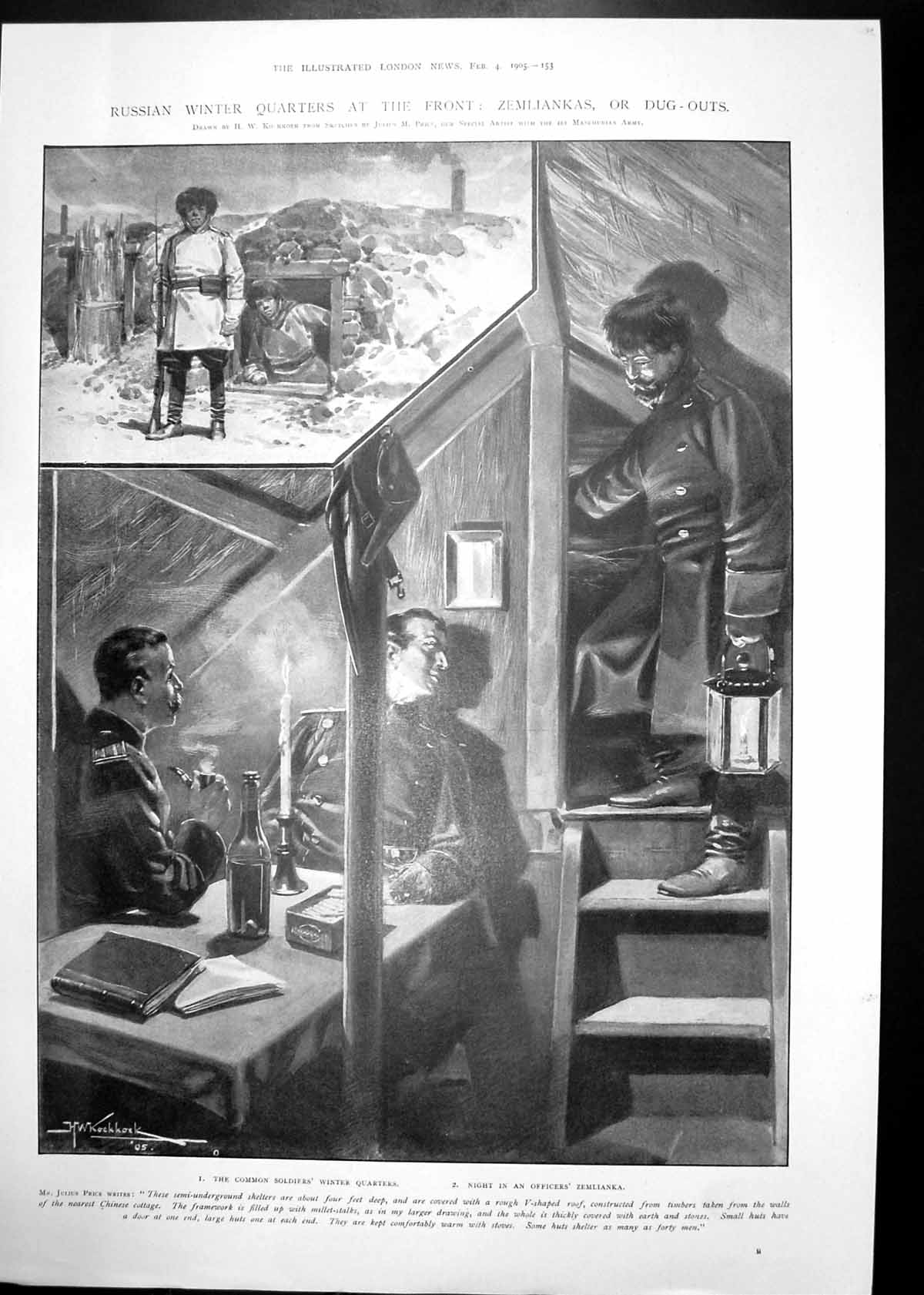 Original Old Antique Print Russian Dug Outs Siers Photos Sha-Ho Japan 1905 20th