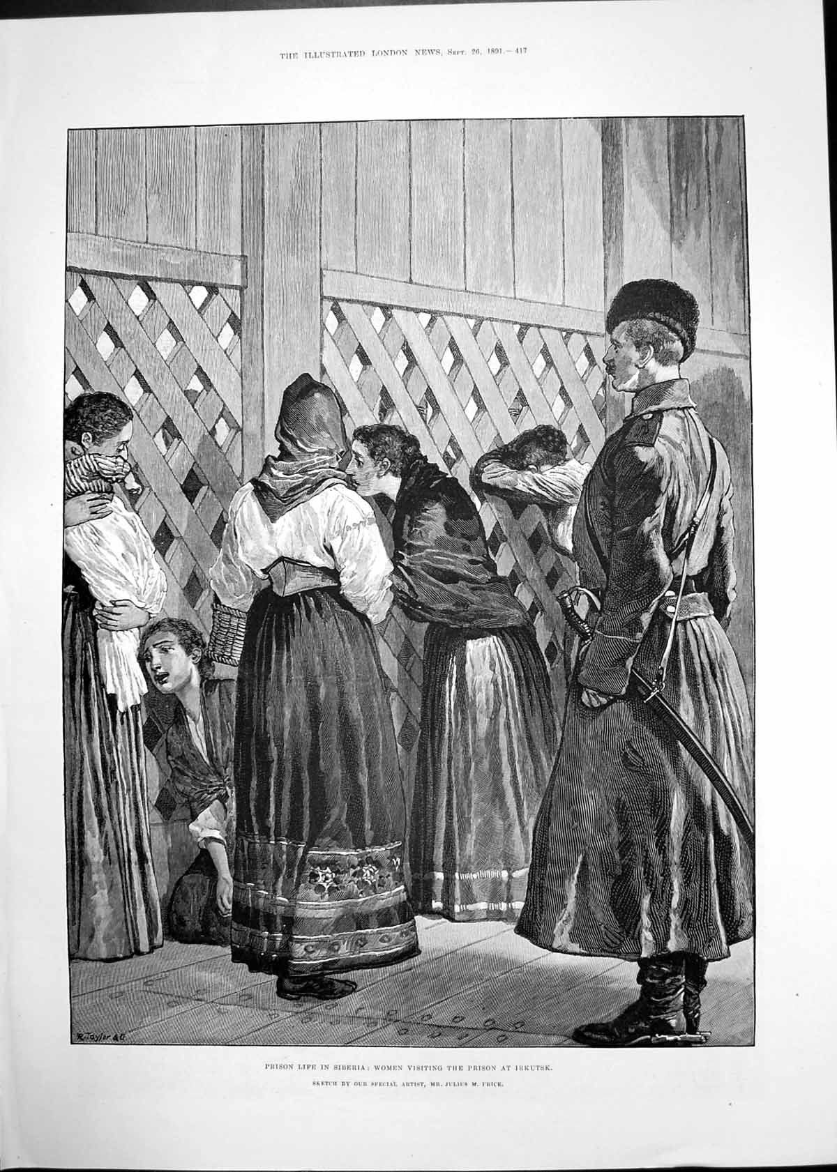 Antique Old Print Prison Life Siberia Irkutsk Kiakhta Mongol Frontier 1891 19th