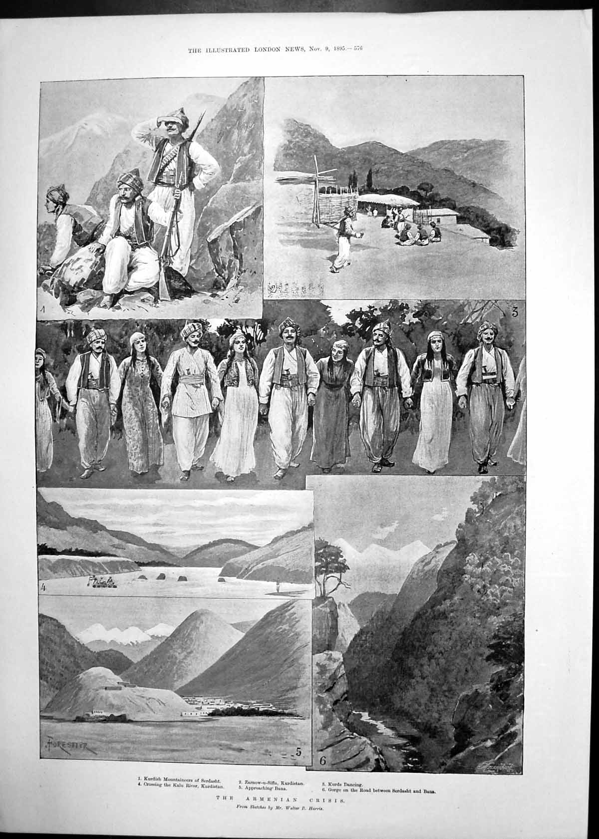 Antique Print Armenian Crisis Kurdish Mountains Prince Charles Denmark 1895