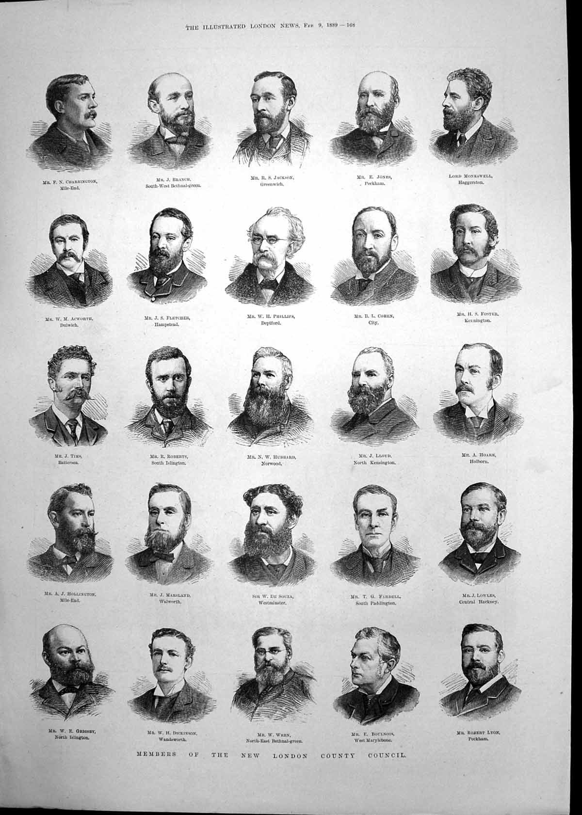 Antique Old Print Members London County Council Canadian Mounted Police 1889