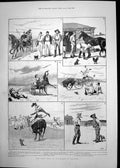 Old Antique Print Sketches Horses Manitoba Oxford Boat Crew Thames 1892 19th