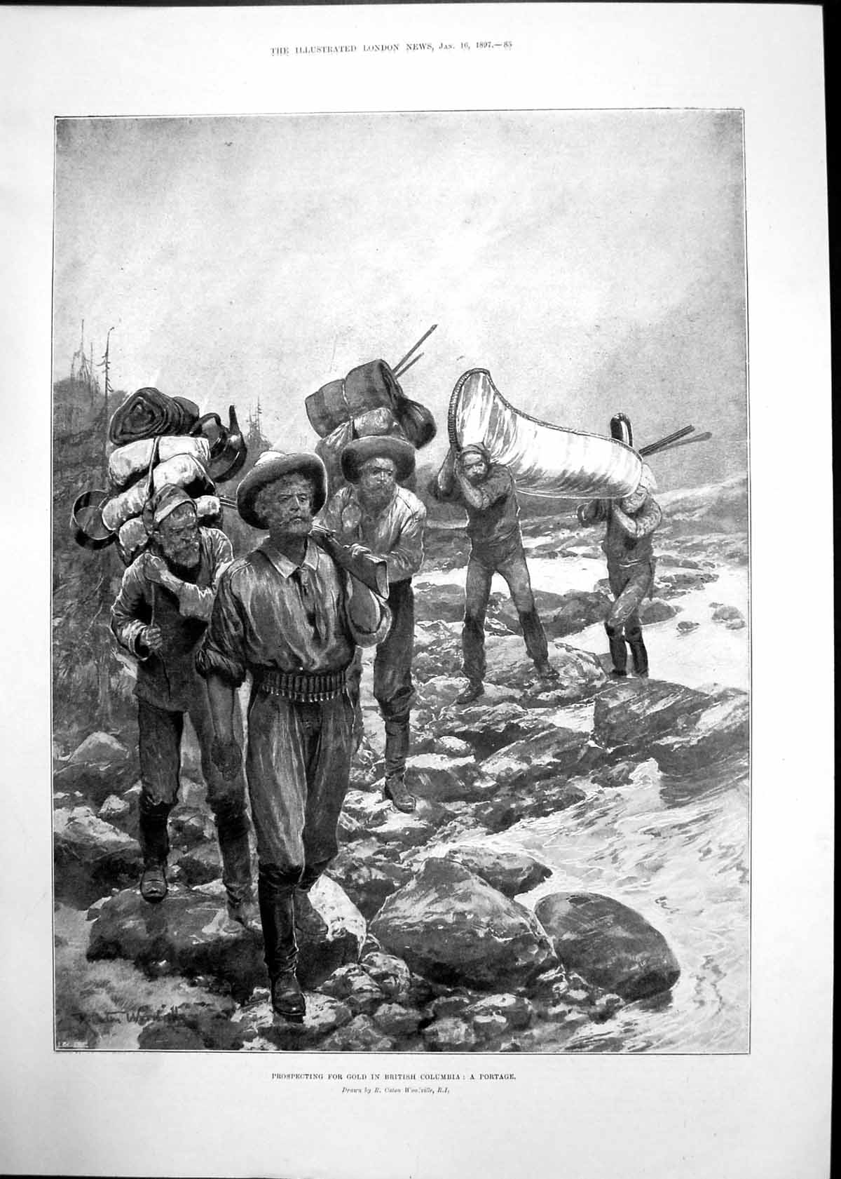 Antique Old Print Prospecting GBritish Columbia Field Marshal Roberts 1897 19th