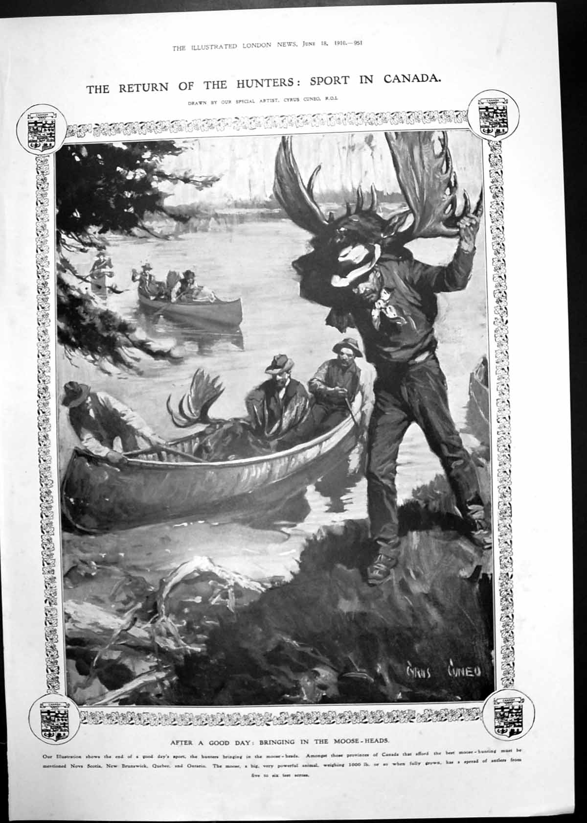 Original Old Antique Print Hunters Canada Moose Passion Play Oberammergau 1910