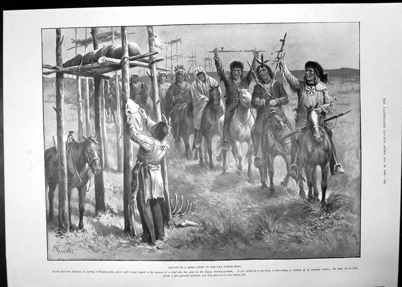 Antique Old Print Salute Dead Indian Chief Sir Alfred Milner Hms Leda 1899 19th