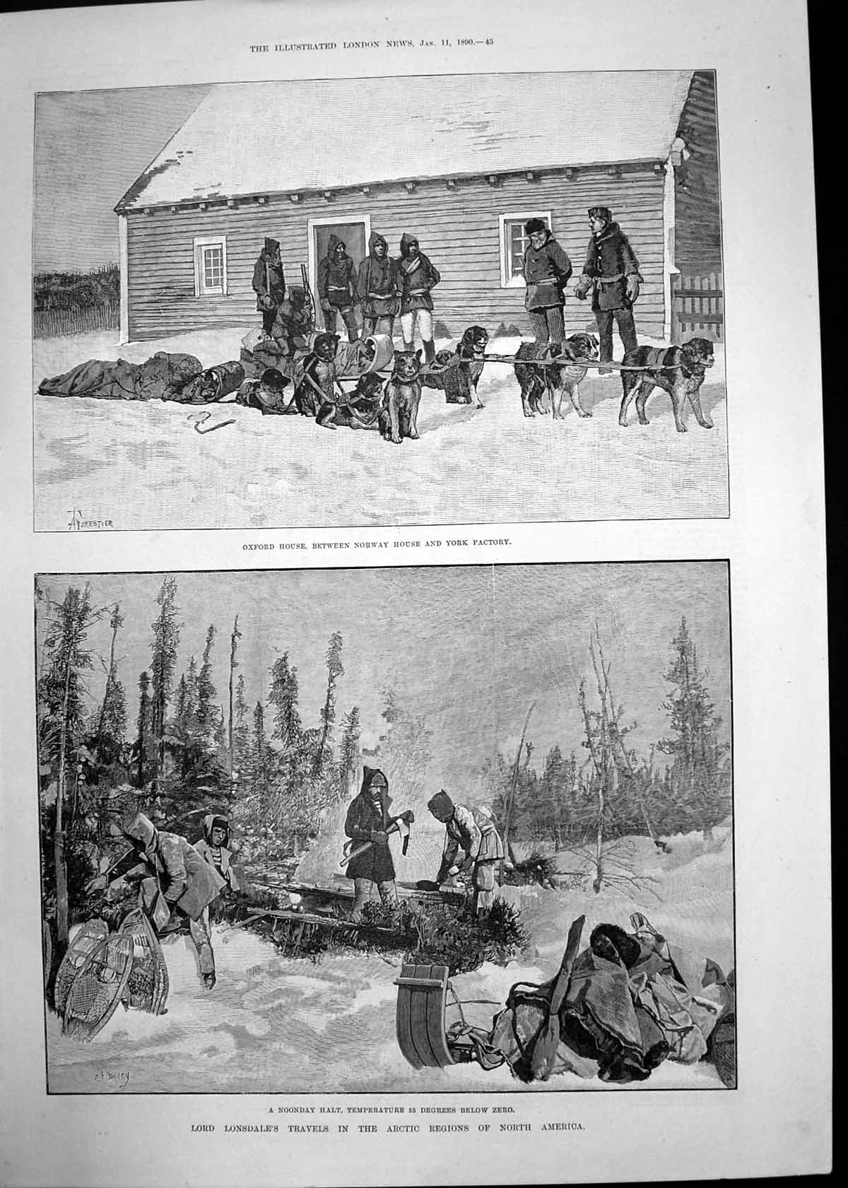 Old Antique Print Lord Lonsdales Travels Arctic North America Alaska 1890 19th