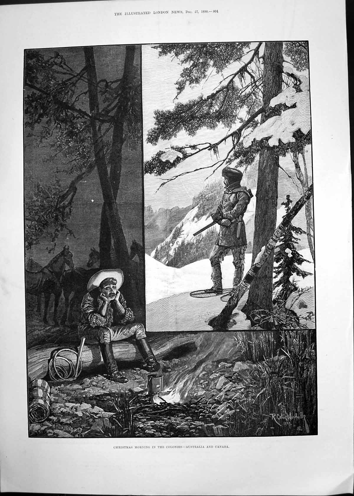 Antique Old Print Christmas Australia Canada Foussa Zoological Gardens 1890