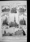 Antique Print Buildings Belgium Brussels Cow Catcher Canadian Rockies 1909 20th