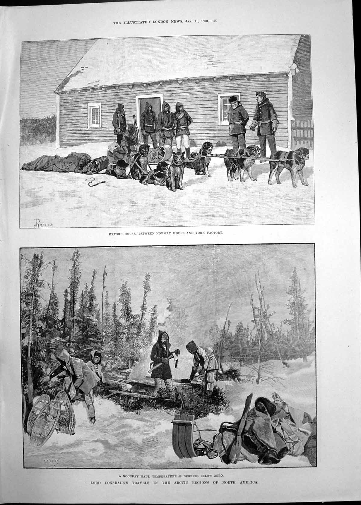 Old Antique Print Lord Lonsdales Travels Norway House Lake Winnipeg 1890 19th