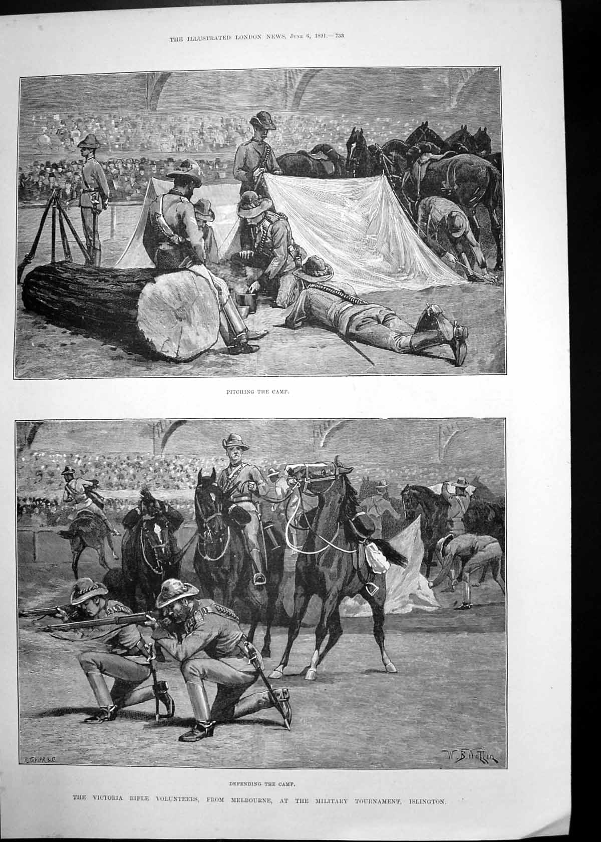 Old Antique Print Military Tournament Islington Common Winner Derby 1891 19th