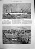 Antique Print Floods Australia Steamship Empress India Fishing Lincoln 1890