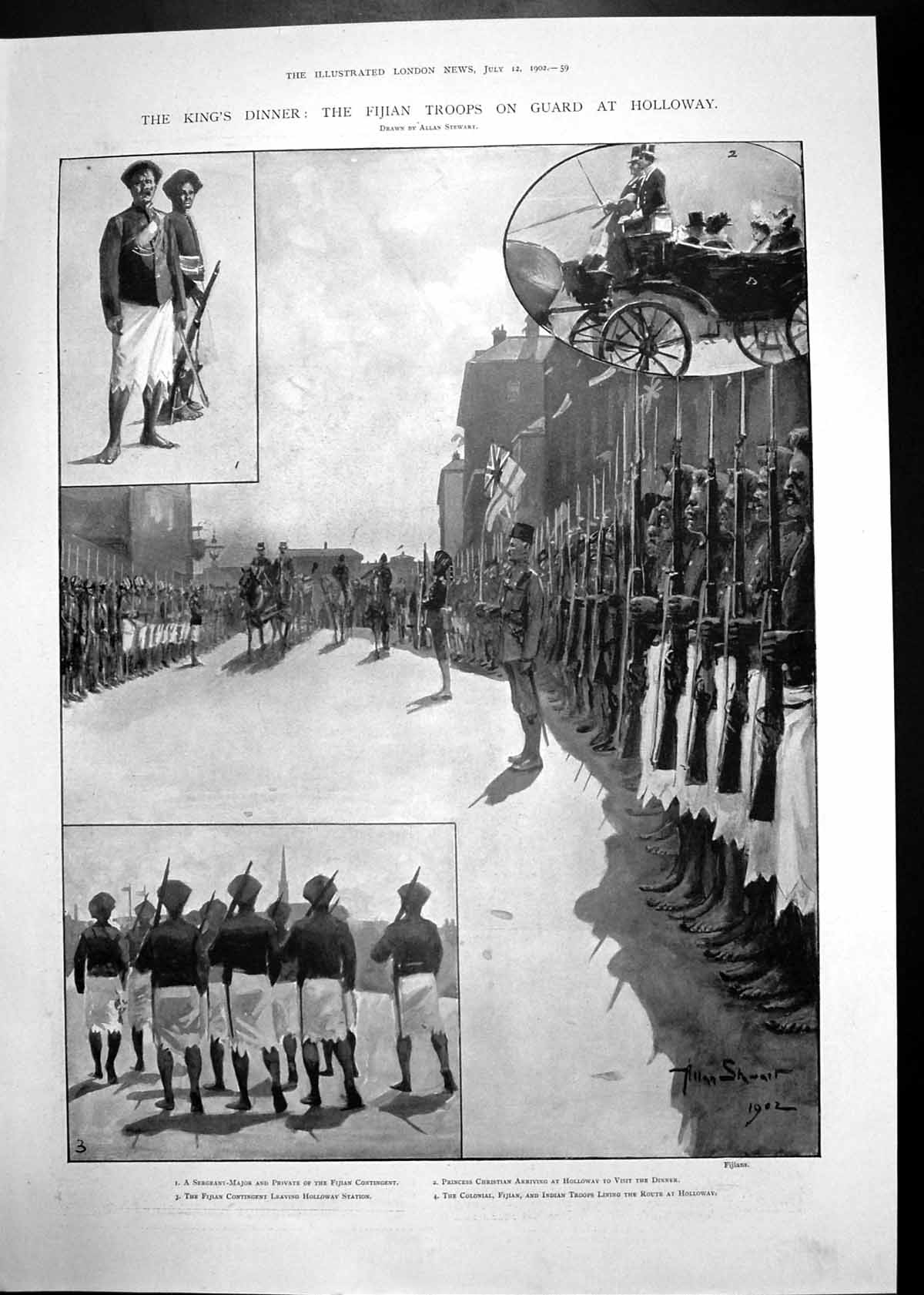 Antique Print Kings Dinner Fijian Troops Holloway Guildhall Battersea 1902 20th
