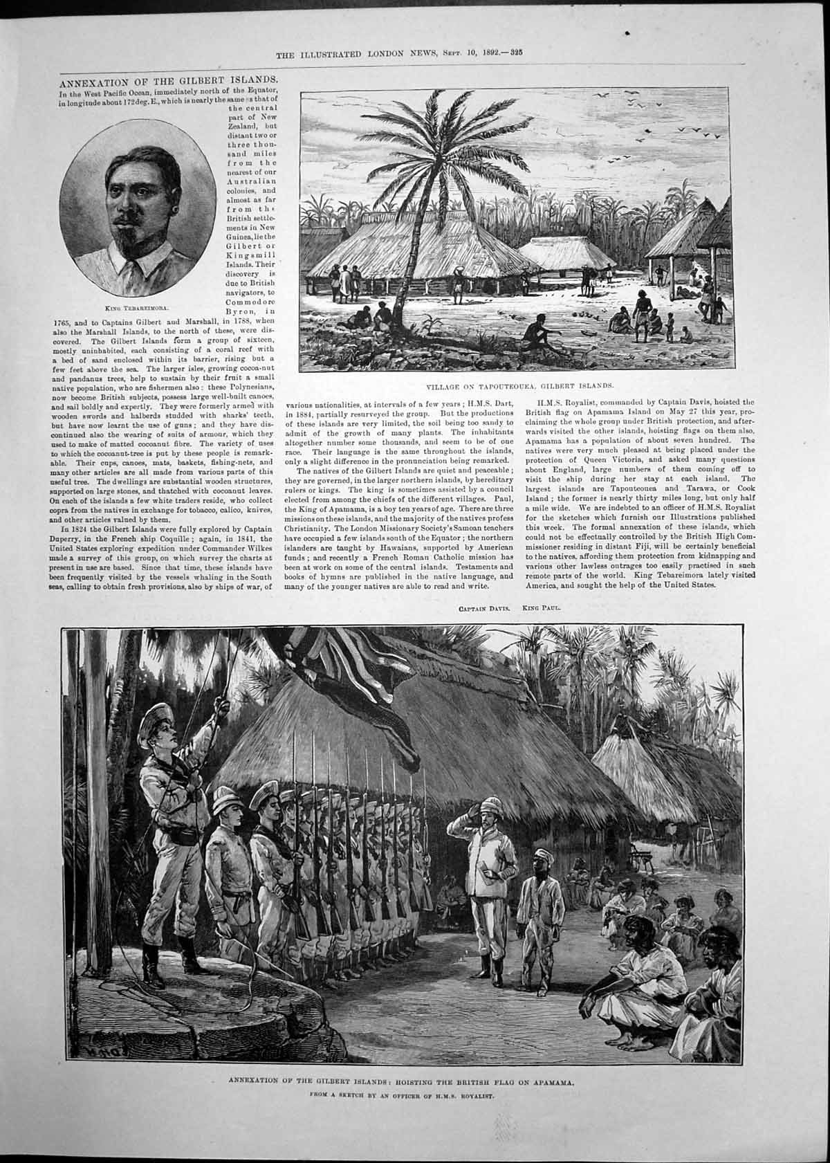Antique Print Annexation Gilbert Islands Flag Apamama Cholera Hamburg 1892 19th