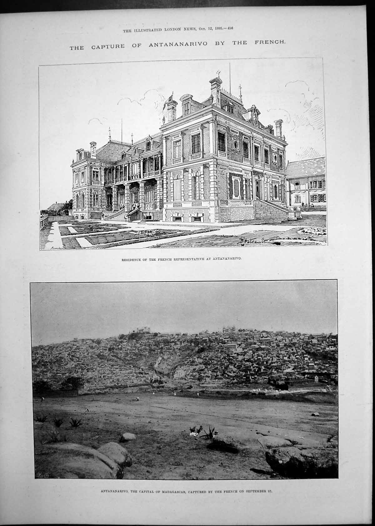 Antique Old Print Capture Antananarivo By French Bishop Maples Likoma 1895 19th