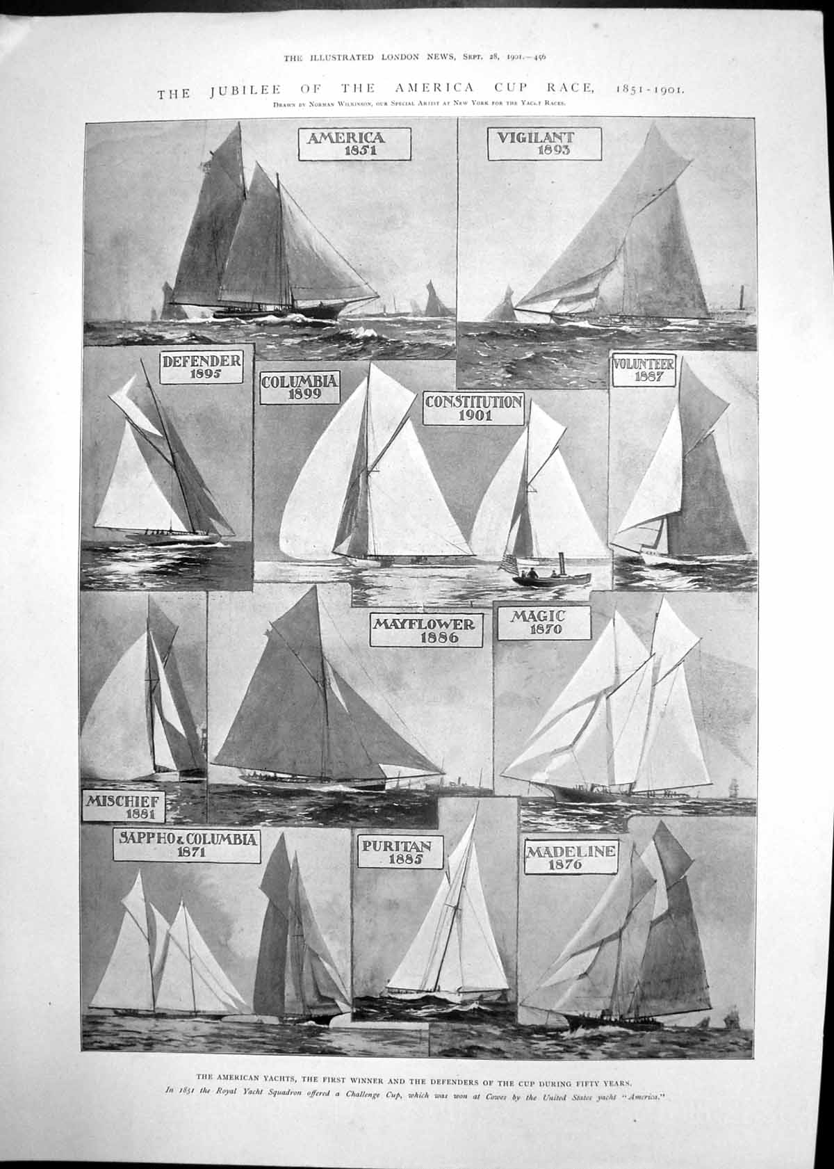 Antique Print Jubilee America Cup Race Yachts Destroyer Cobra Wrecked 1901 20th
