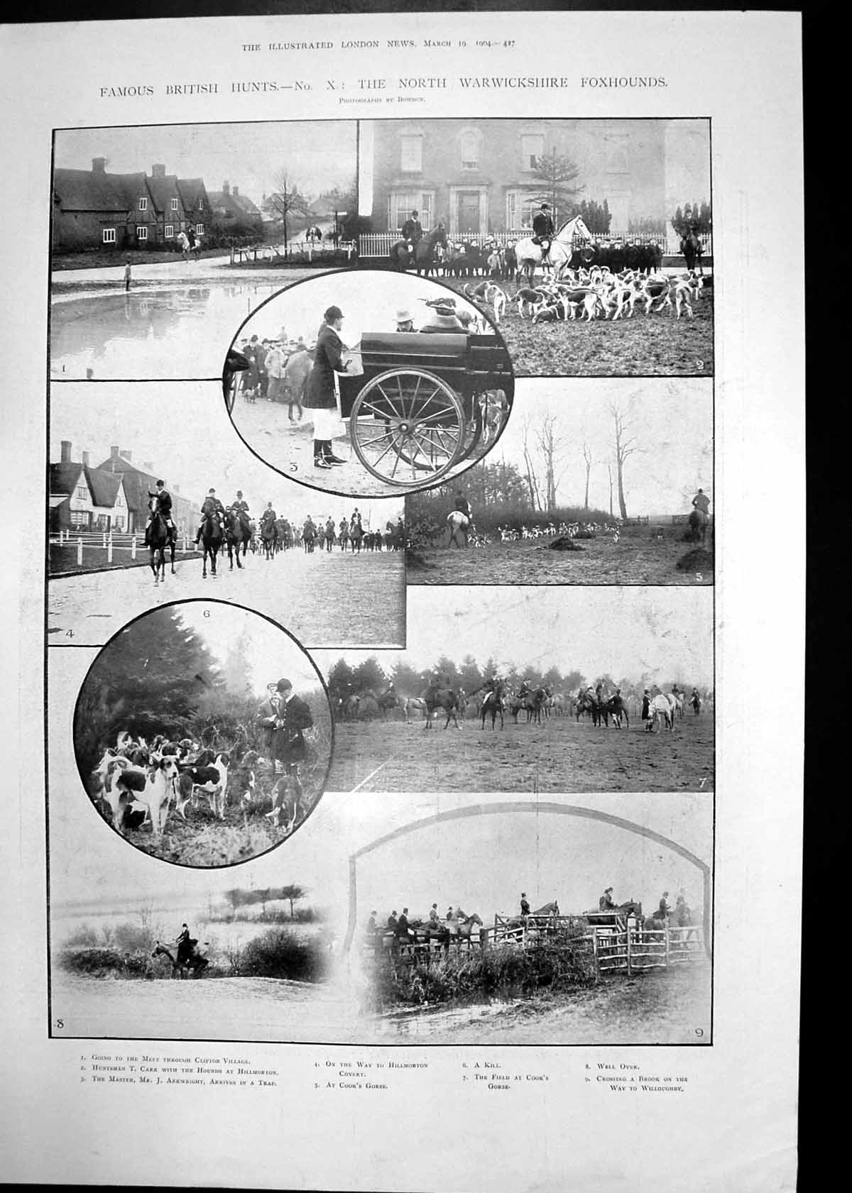 Old Antique Print North Warwickshire Foxhound Hunt James Quin Actor 1904 20th