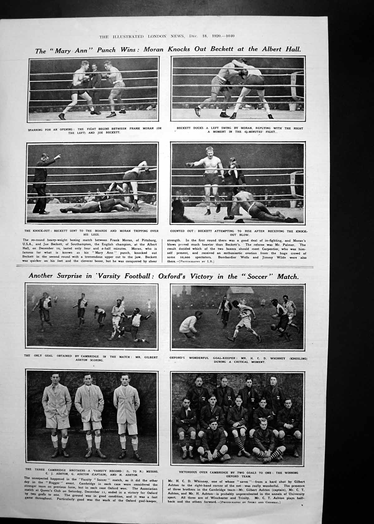 Antique Print Boxin G Beckett Moran Varsity Football Horses War Record1920 20th