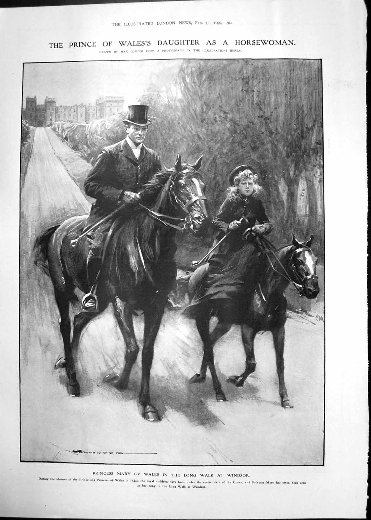 Antique Old Print Princess Mary Wales Horse House In Order Pineros Play 1906
