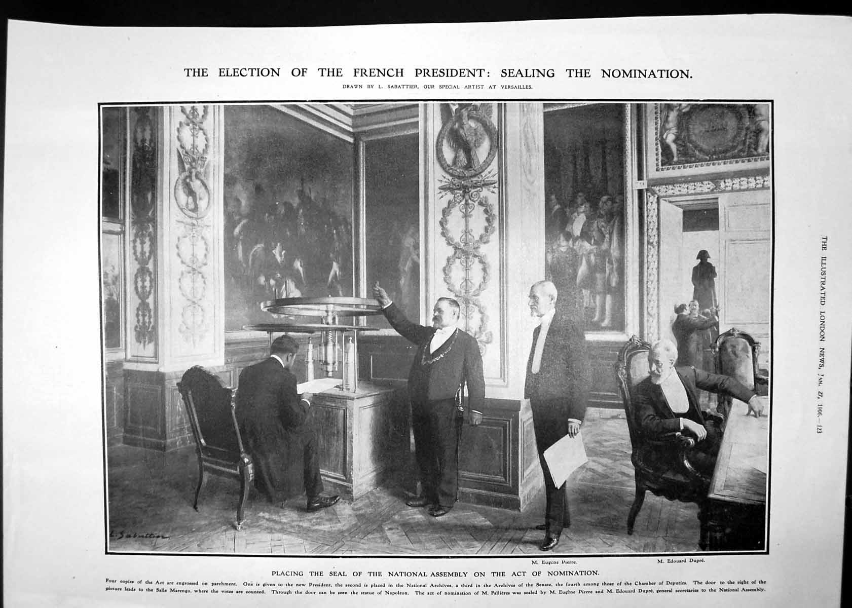 Antique Old Print Election French President Sealing Nomination Putting 1906