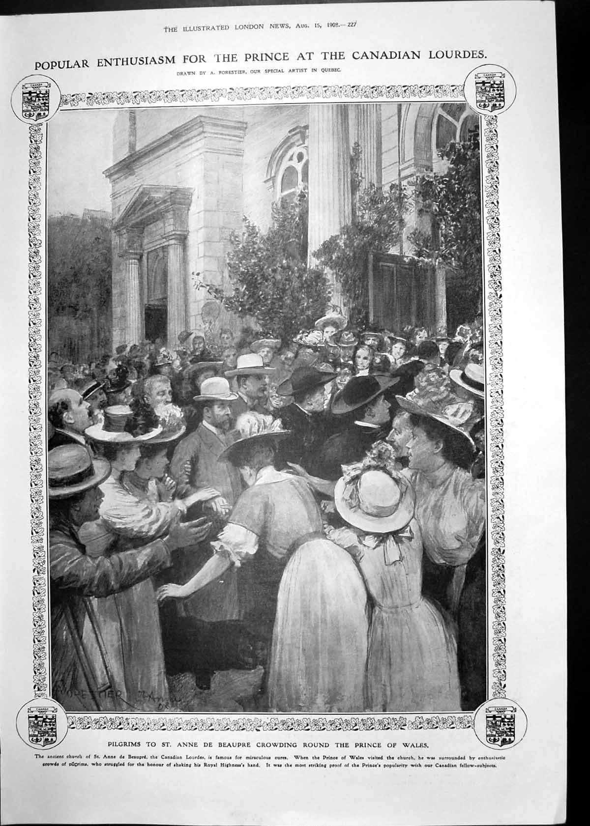 Old Print Prince Pilgrims Canadian Lourdes Marie Lohr Evelyn Millard 1908 20th