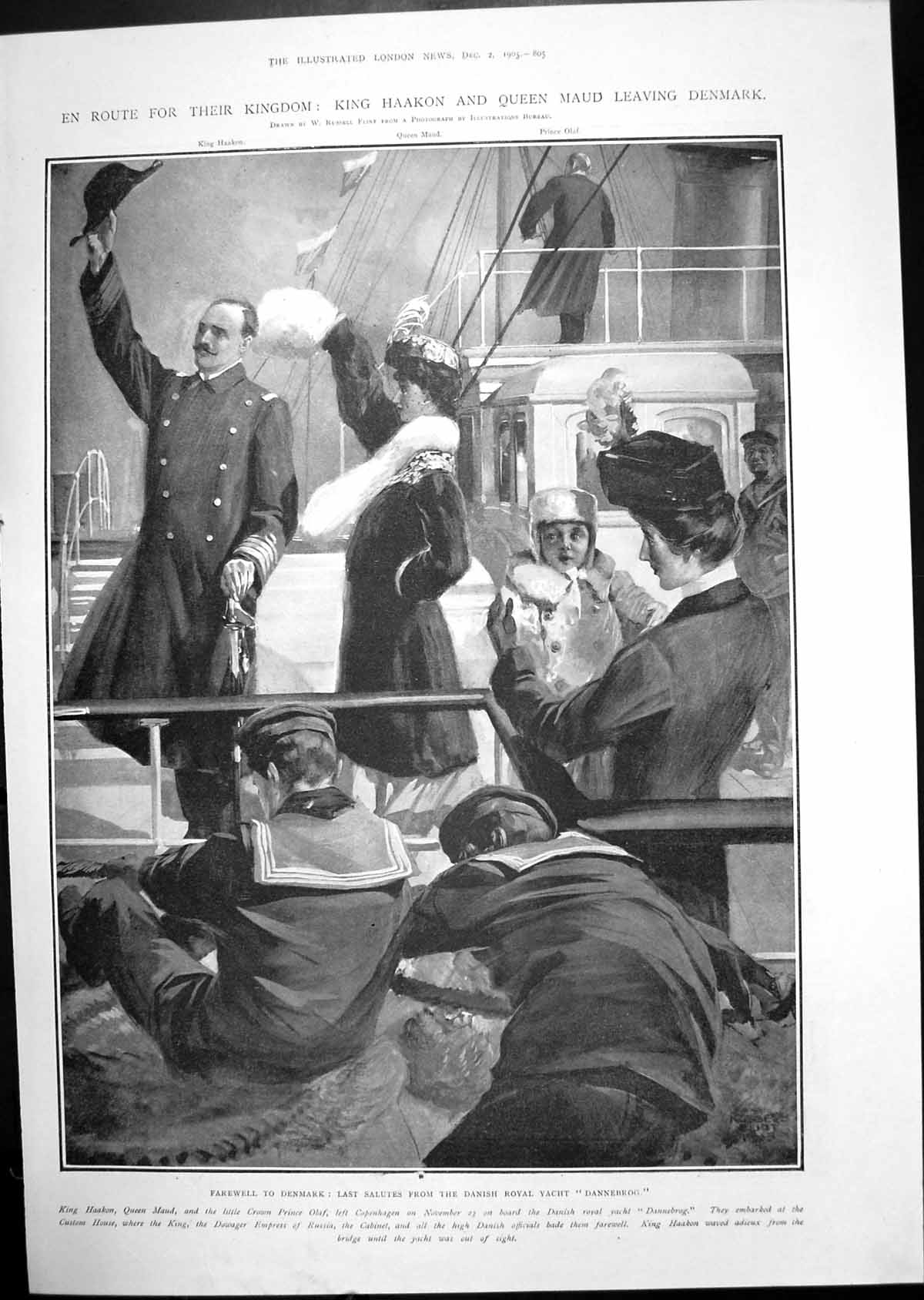 Old Print King Haakon Queen Maud Denmark Norway Heimdal Christiania 1905 20th