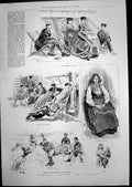 Antique Print Sketches Summer Cruise Norway Americans Boudoir Concert 1889 19th