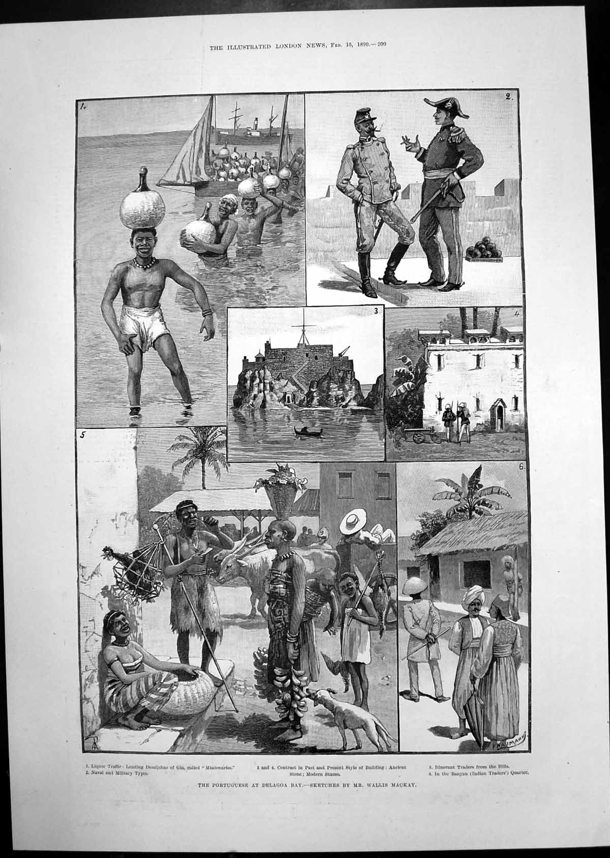 Antique Print Portuguese Delagoa Bay Mackay Sketches H.M.S. Barracouta 1890
