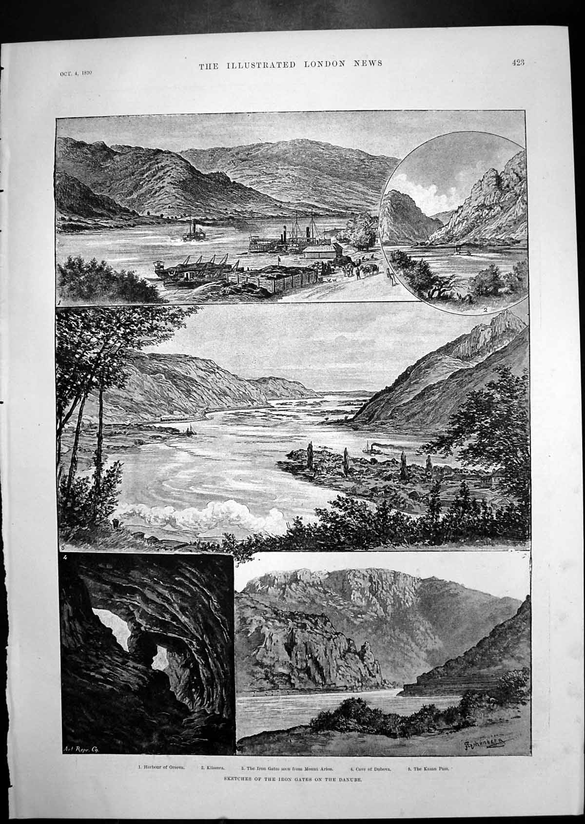 Old Print Iron Gates Danube Horse Racing Accra Colon Central America 1890 19th
