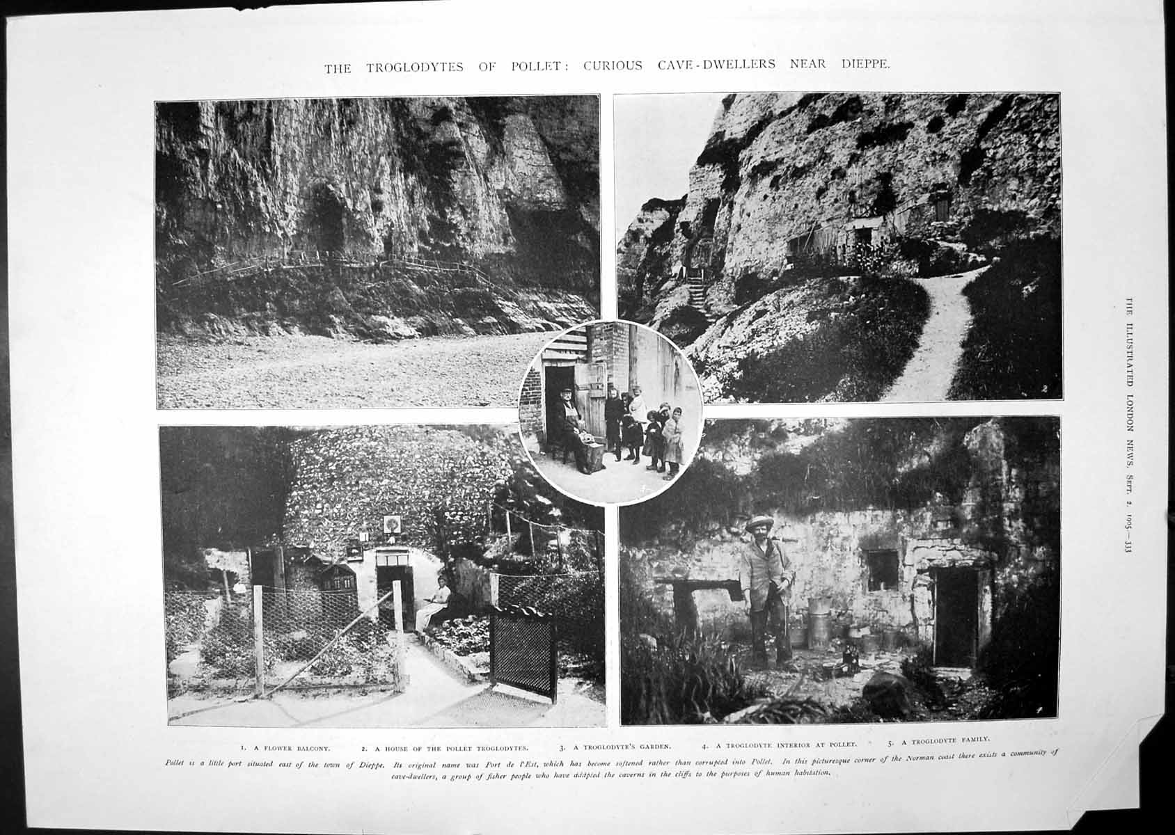 Old Print Troglodytes Pollet Dieppe Marienbad Roumania Dog Catching 1905 20th