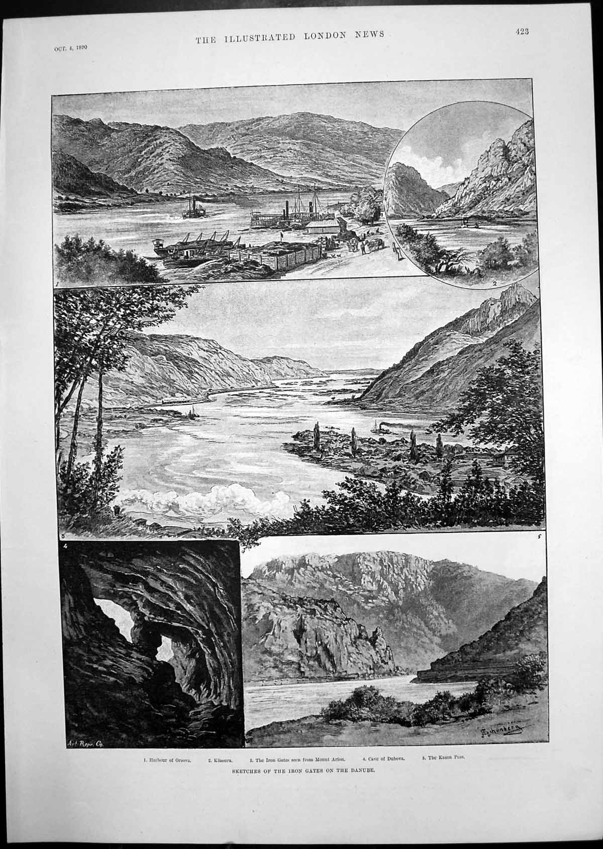 Old Print Danube Iron Gates Sketches Brandford Cup Horse Race Colon 1905 20th