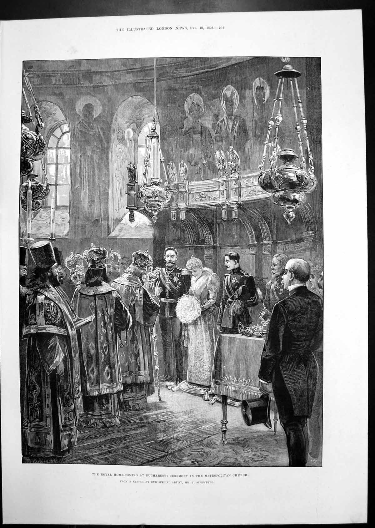 Old Print Royal Home-Coming Bucharest Personal Column Portraits Text 1893 19th