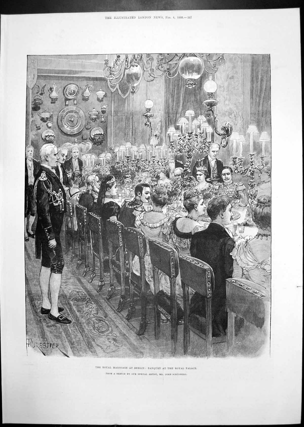 Old Royal Marriage Berlin Banquet Personal Column Portraits Text 1893 Victorian
