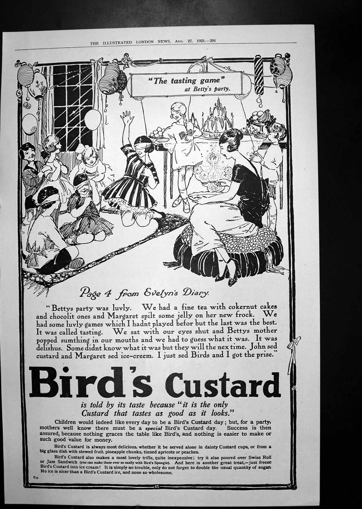 Old Bird'S Custard Advert Tasting Game Ladies' News Serge Suit Text