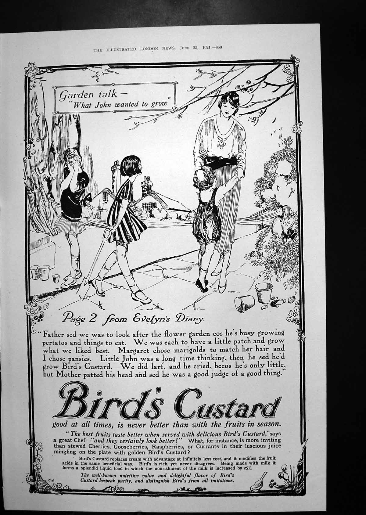 Old Print Bird'S Custard Advert GardenFestival British Music Text 1921