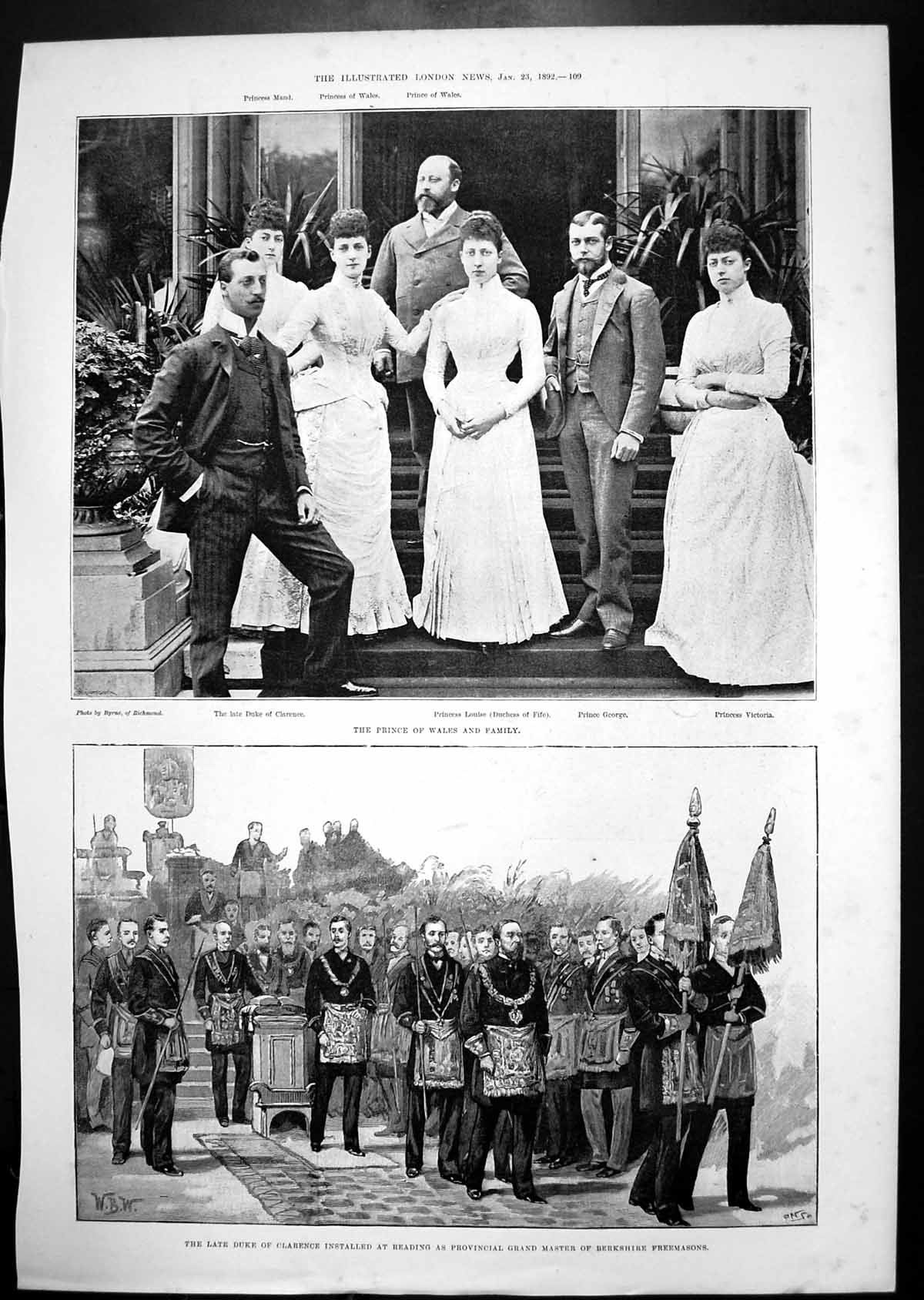 Antique Print Prince Wales Family Berkshire Freemasons Sandringham Sketches