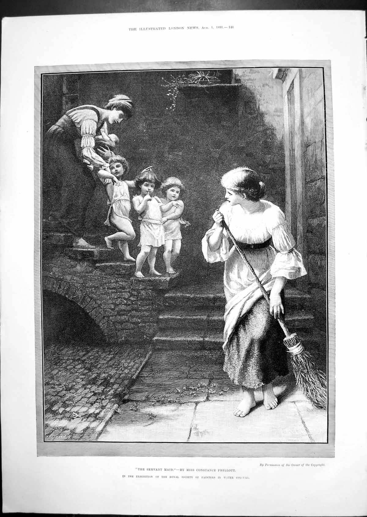 Antique Print The Servant Maid Constance Phillott Naval Gun Exhibition 1891