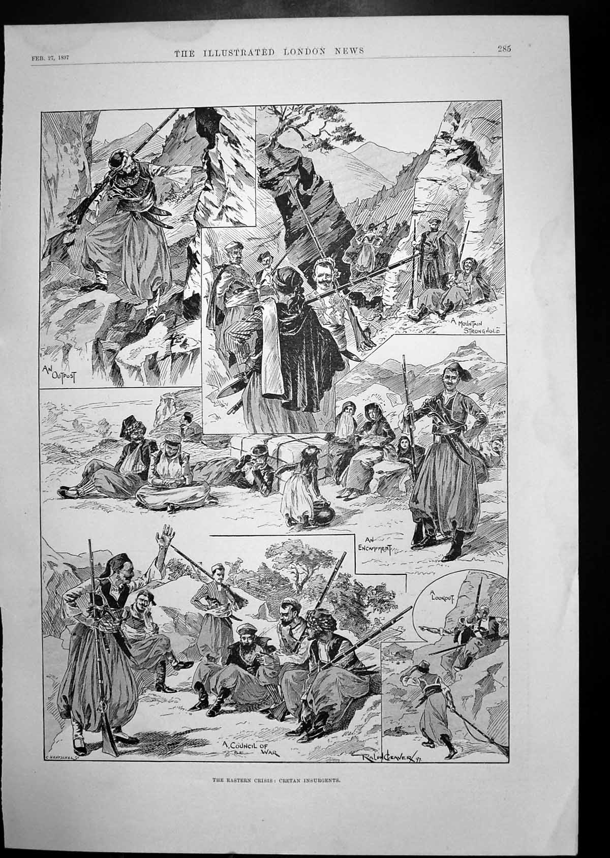 Old Easter Crisis Cretan Insurgents Sketches Greek Torpedo Fleet 1897 Victorian