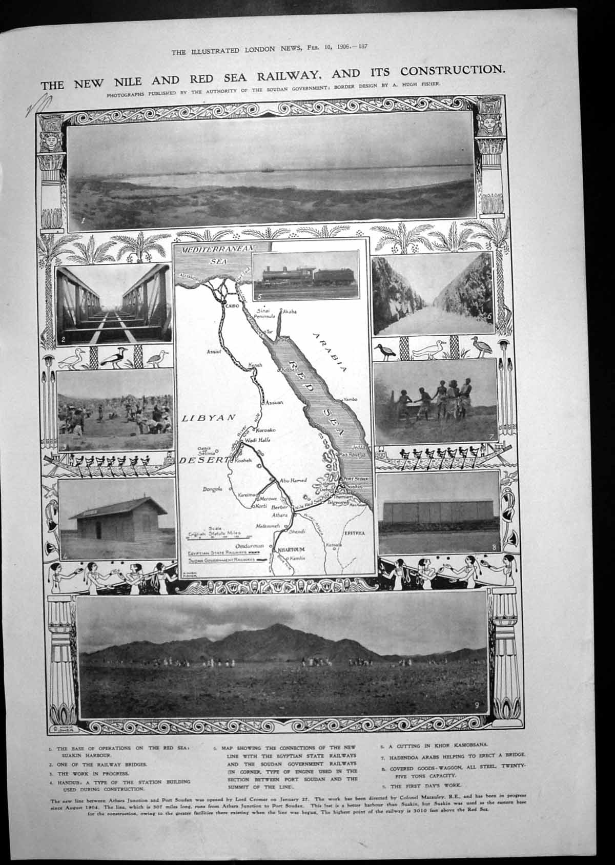 Old Print New Nile Red Sea Railway Construction Gentleman Lady Gown 1906 20th