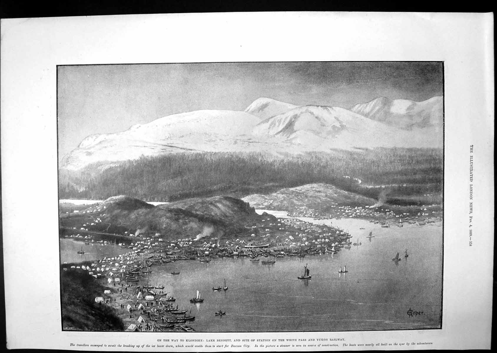 Old Print Klondike White Pass Yukon Rail Silver Wedding Saxe-Coburg 1899 19th