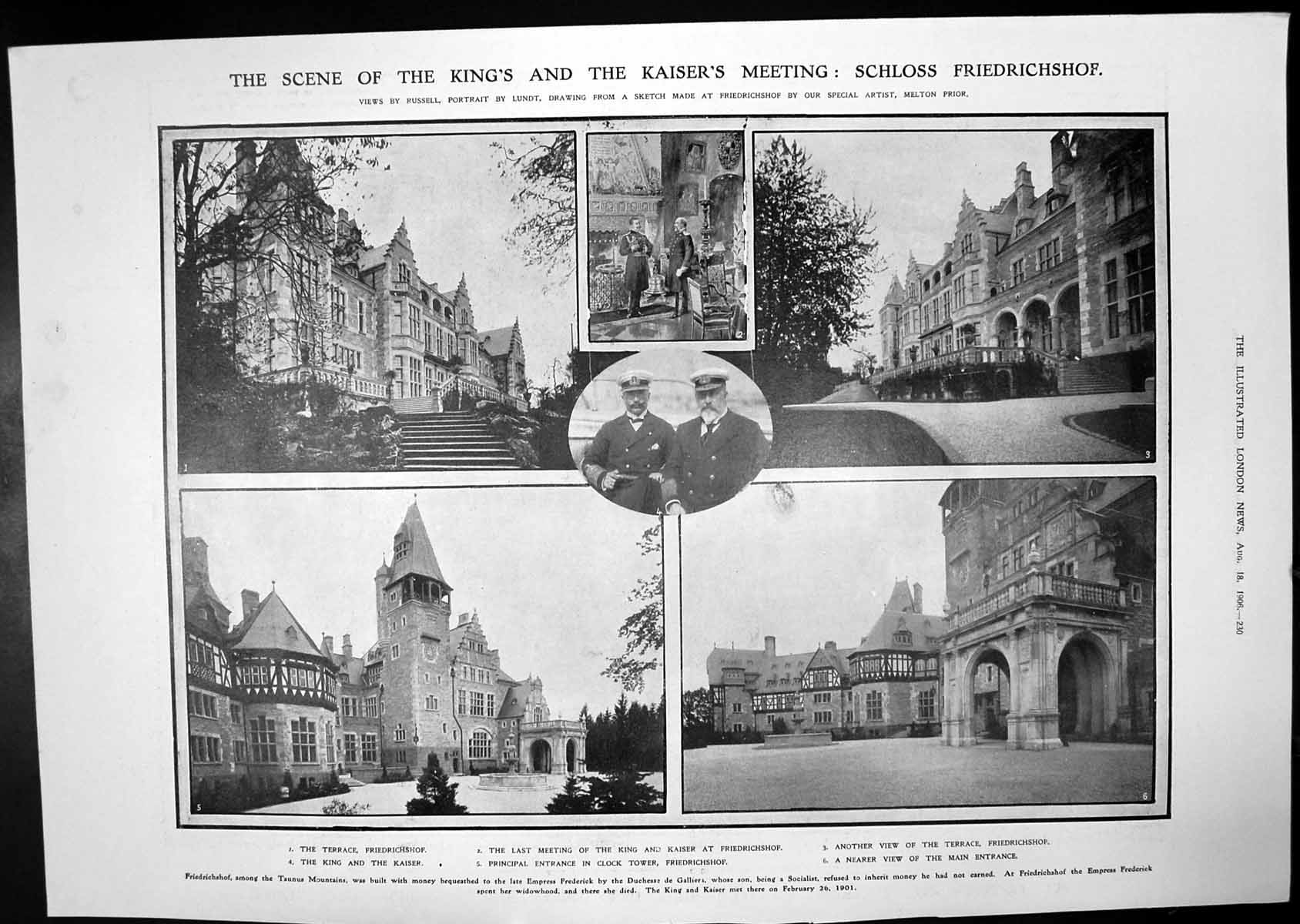 Antique Print King Kaiser Meeting Schloss FriedrichshTownshend Enquiry 1906