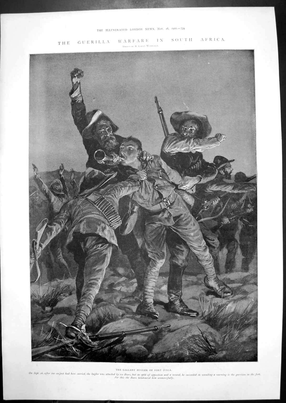 Old Print South African Guerilla Warfare Bugler New Navy Decoration 1901 20th