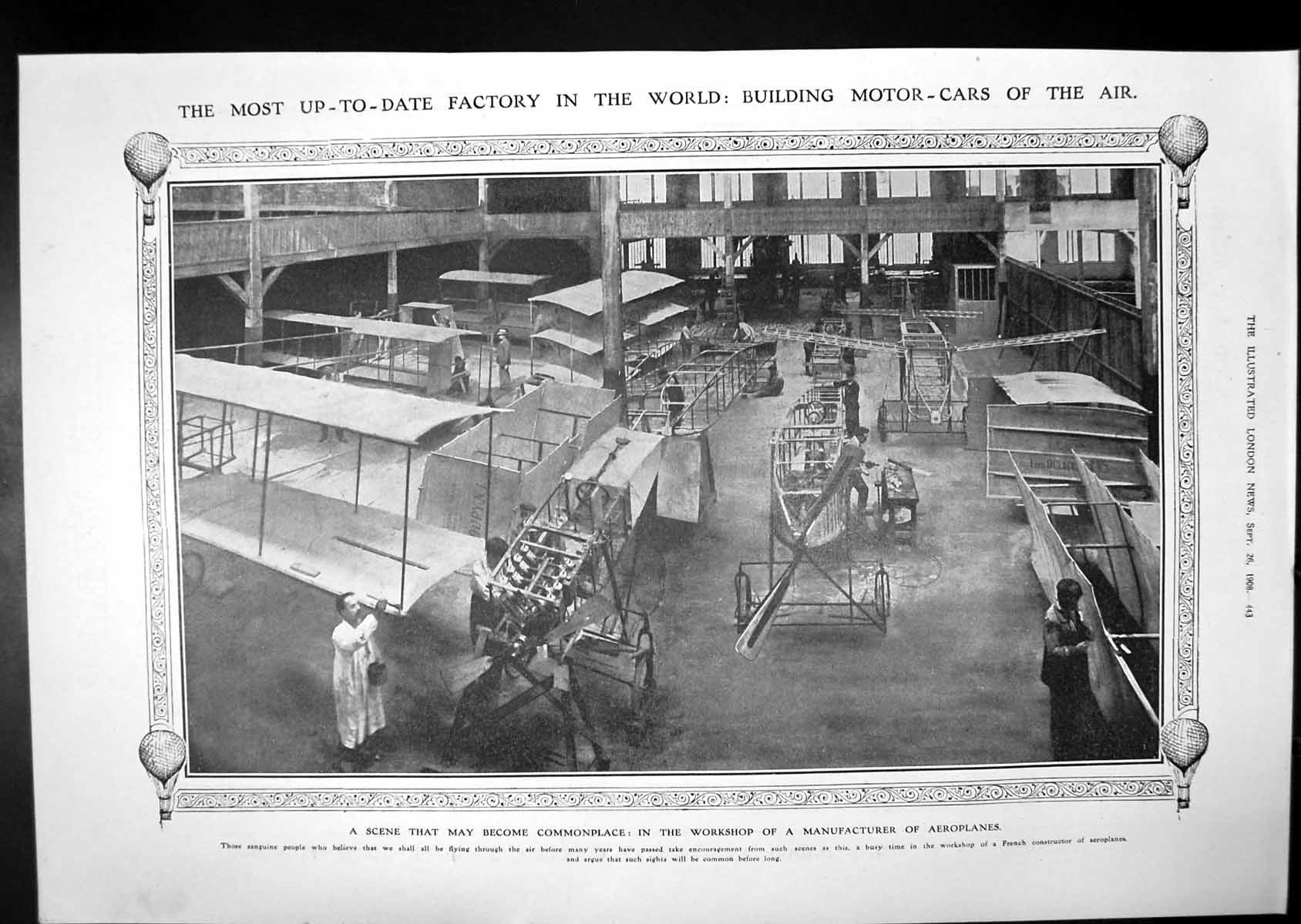 Antique Print French Aeroplane Workshop Religions Involving Wood Stone 1908