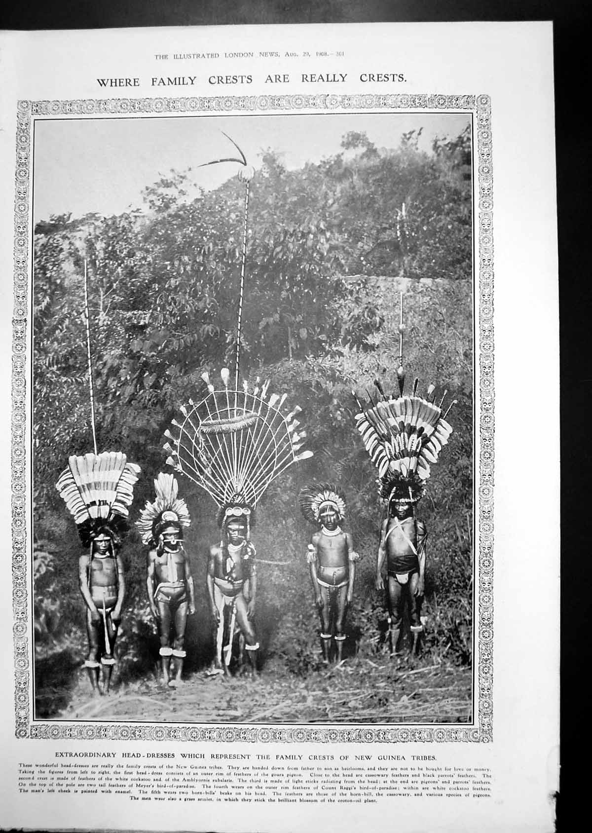 Old Print Head-Dresses New Guinea Tribes Art Music Drama Valli Valli 1908 20th