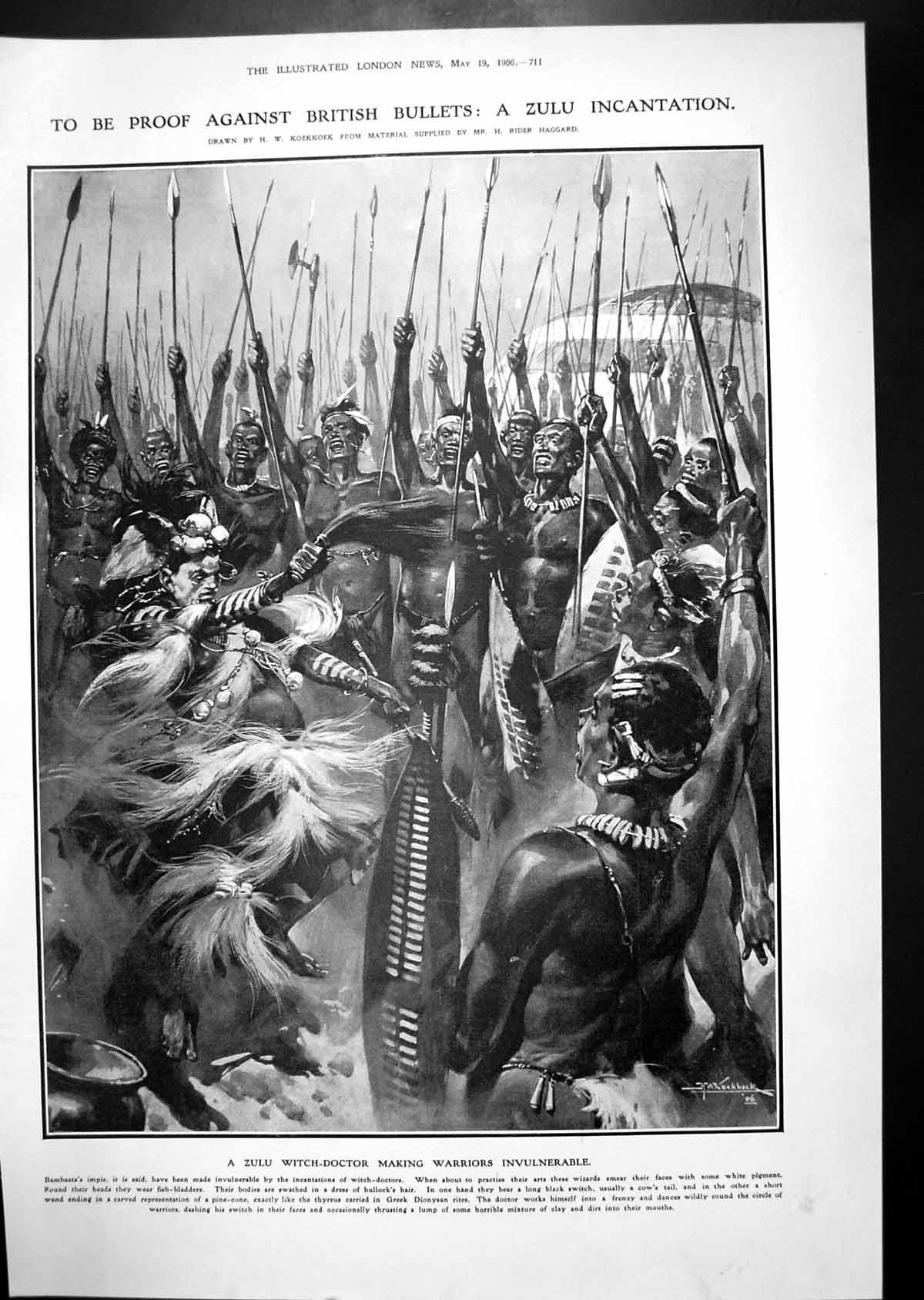 Old Print Bullet ProZulus Witch-Doctor Chant Chief Gobizembe Captured 19 20th