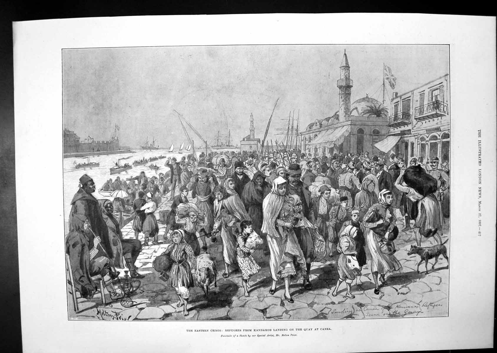 Antique Print Eastern Crisis Refugees Kandamos Canea Larissa Thessaly 1897 19th
