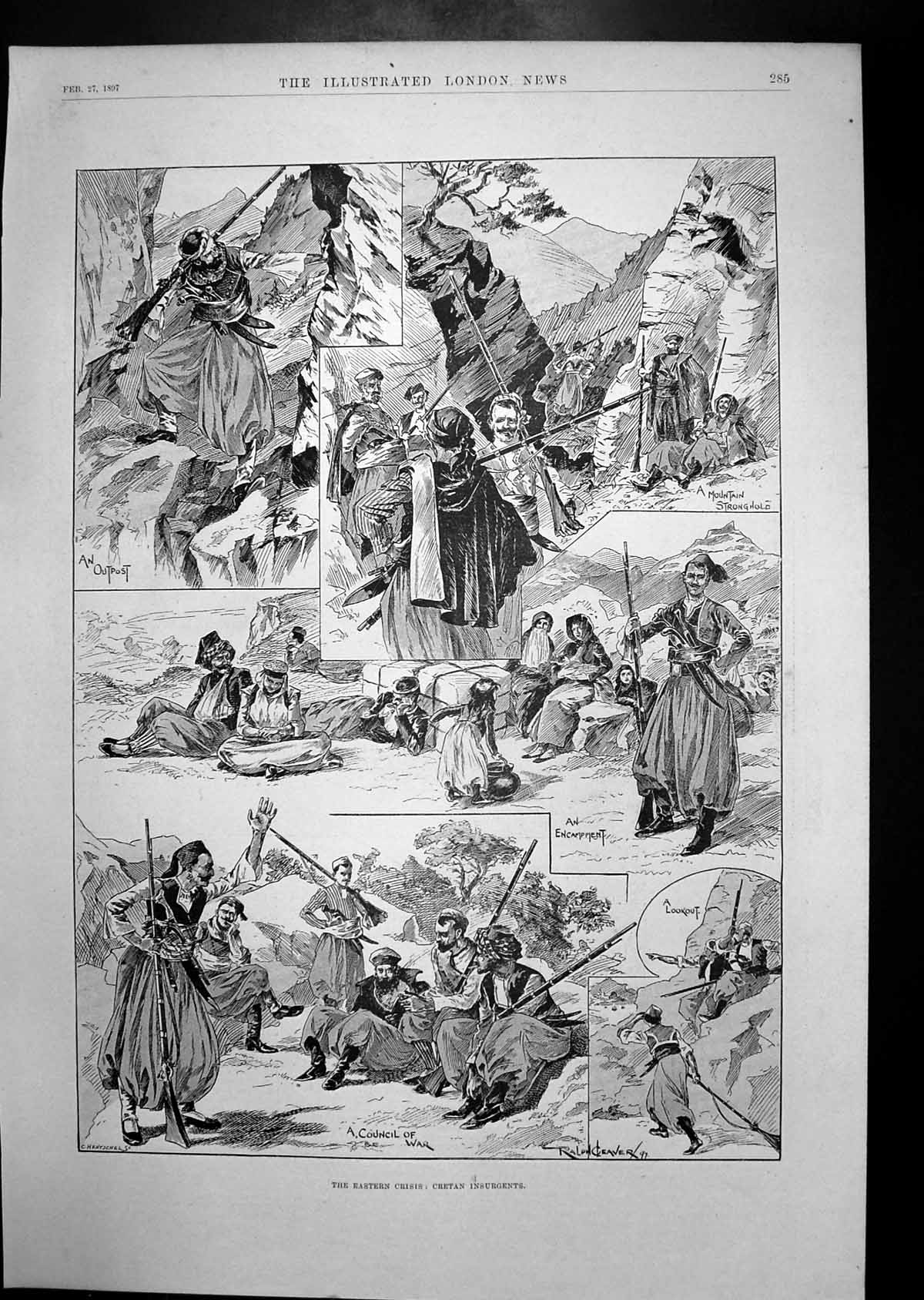 Antique Old Print Eastern Crisis Cretan Insurgents Greek Torpedo Fleet 1897