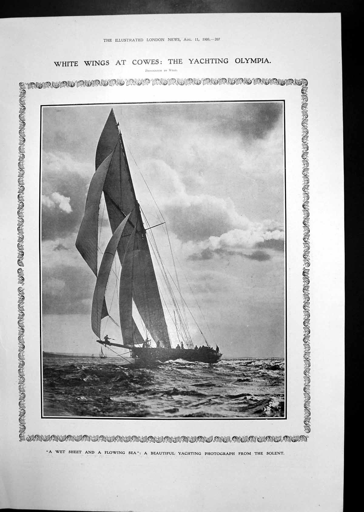 Old Print Cowes Yachting H.M.S.Dreadnaught Powerful Fighting Machine 1906 20th