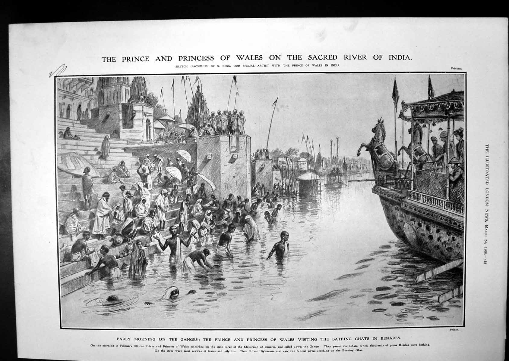 Old Print Prince Princess Wales Ganges River Bathers Karachi Scenes 1906 20th