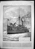 Old Print H.M.S. Ajax Queen'S Naval Review H.M.S. Minotaur Agincourt Herc