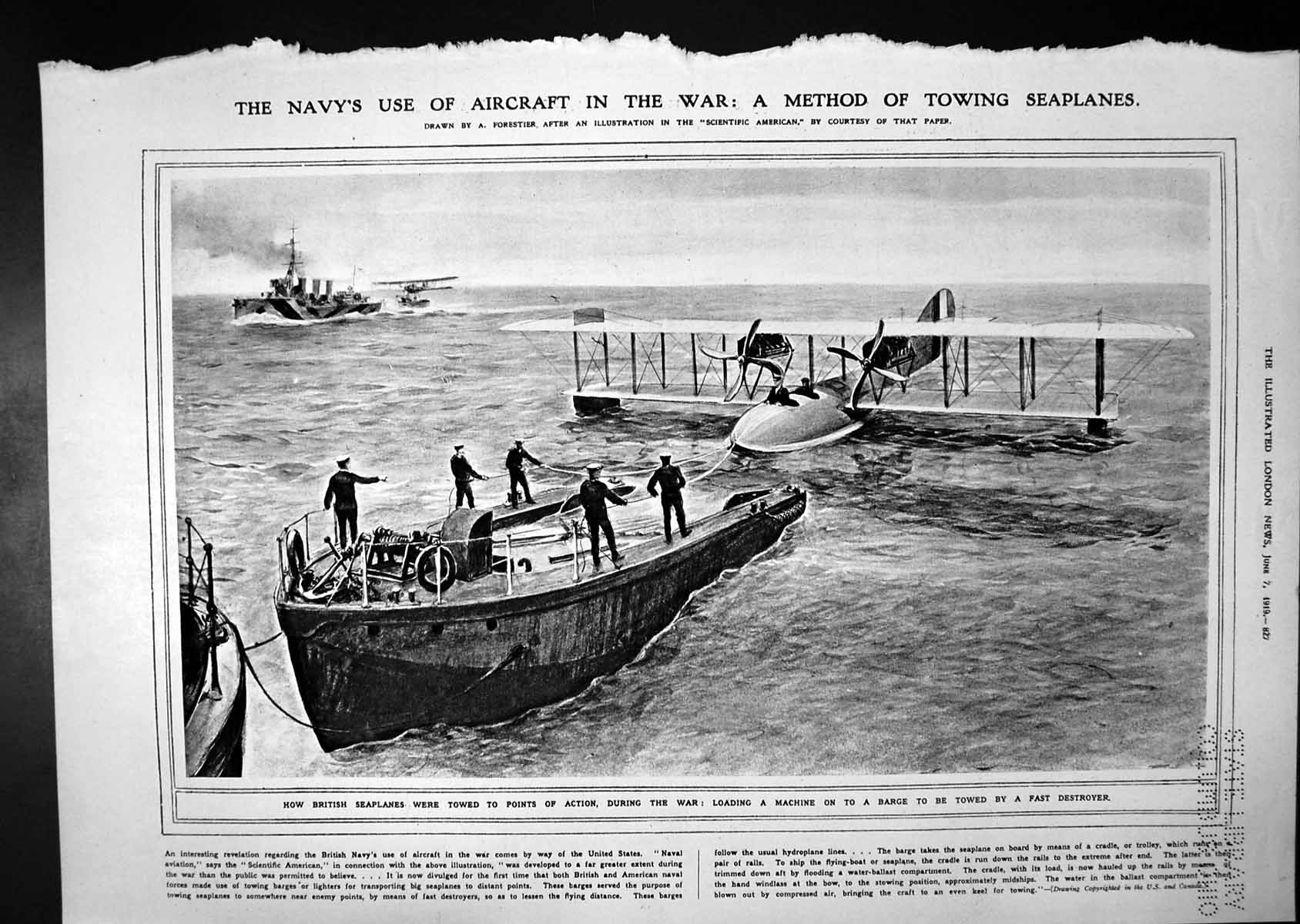 Old Print Loading British Seaplanes During War World Flight Hounslow 1919 20th